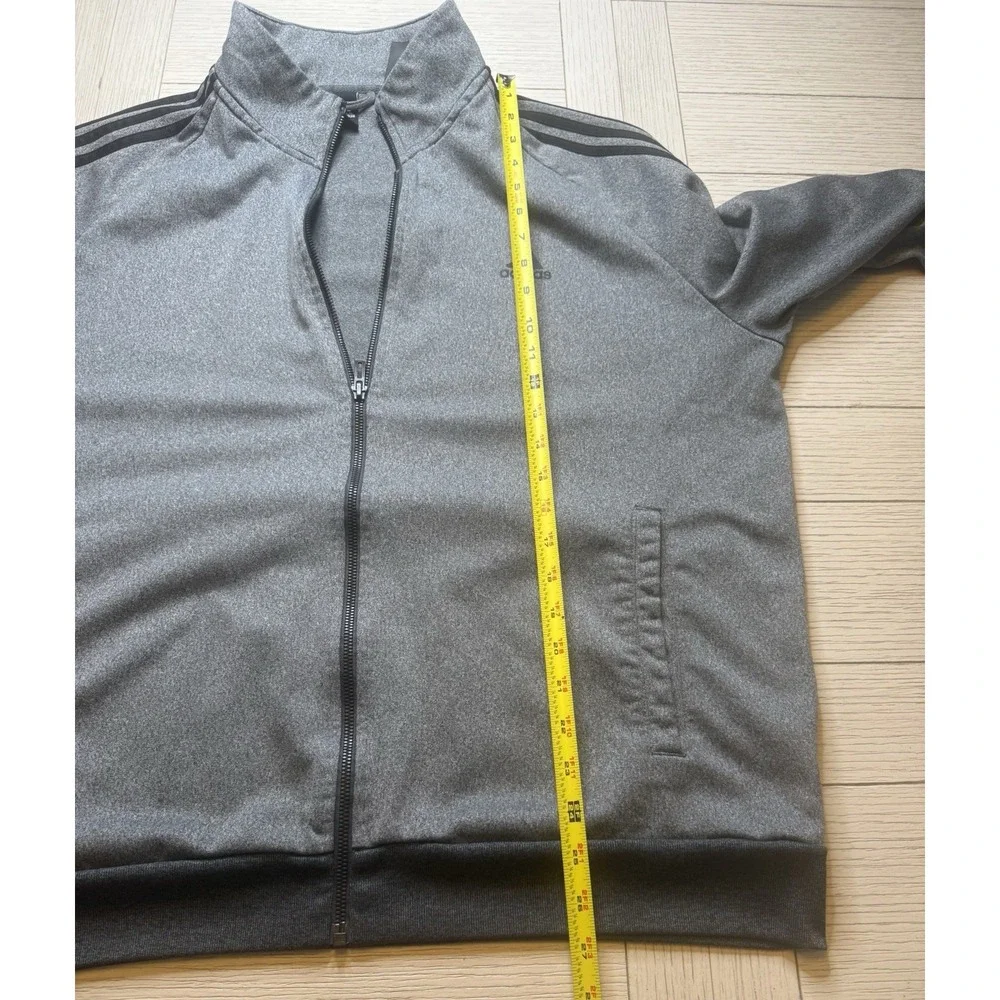 Adidas Mens Long Sleeve Stripe Full Zip Track Jacket Heather Gray/black‎ Sz XL